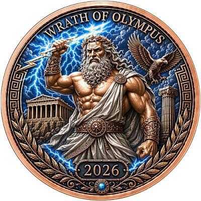 Kupfer Round 1 oz Zorn der Olymp High Relief 2026