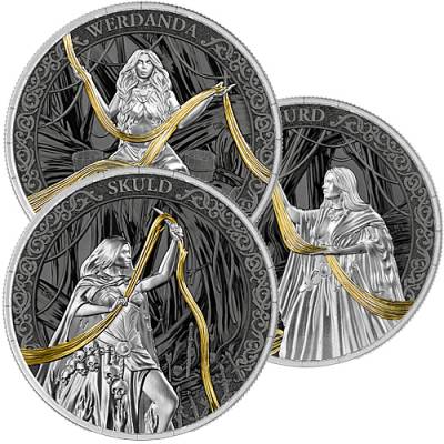 3 x 1 Unze Silber Norns Triune Set Ruthenium Gilded Germania Mint 2026