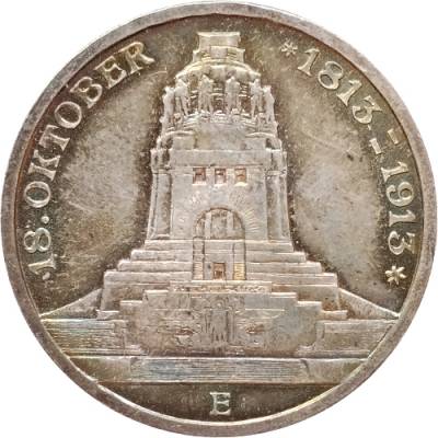 Silbermünze 3 Mark Sachsen Völkerschlachtdenkmal 1913
