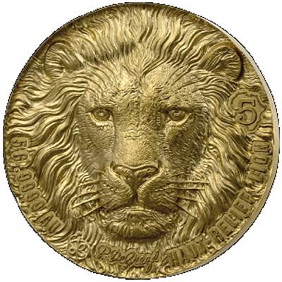 Goldmünze 5 gramm Big Five Africa Lion P.De.Greaf High Relief 2025