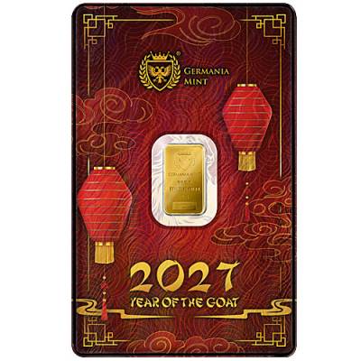 1 gramm Germania Mint - Goldbarren Chinese Year of the Goat 999,9/1000