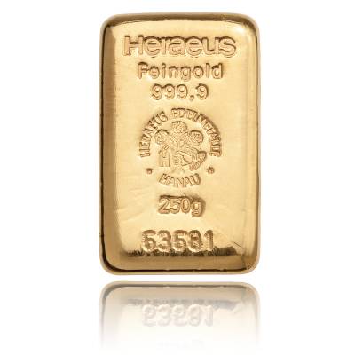 250 gramm Goldbarren - Heraeus 999,9/1000