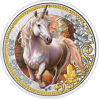 3 Euro Fantastische Fabelwesen Einhorn UV-Effekt 2026
