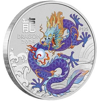 1 Unze Silbermünze Australien Lunar III Purple Drache 2024