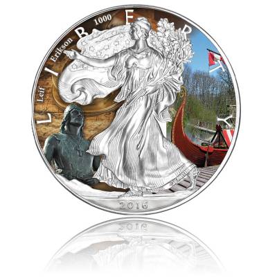 Silver Eagle Entdecker-Serie Leif Erikson 1 Unze Silber farbig (2016)