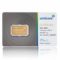 5 gramm Umicore - Goldbarren 999,9/1000