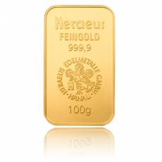 100 gramm Heraeus - Goldbarren 999,9/1000