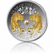 Silbermünze 1 oz Year of the Tiger mit Perle PP 2022