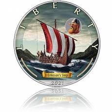 Silbermünze Zeitalter der Segel Erikssons Ship 3. Ausgabe 2021