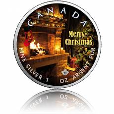 Silbermünze 1 oz Maple Leaf Weihnachtsedition - Kaminfeuer 2020