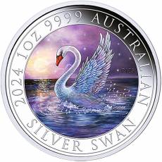 1 Unze Silbermünze Australien Schwan coloriert 2024
