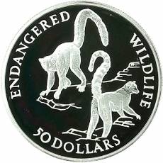Silbermünze Endangered Wildlife Ringelschwanz Lemur Polierte Platte 1992