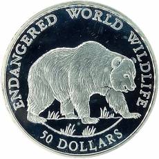 Silbermünze Endangered Wildlife Braunbär Polierte Platte 1990