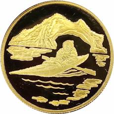Goldmünze 1/2 oz Inuit im Kajak vor Eisberg PP 1980