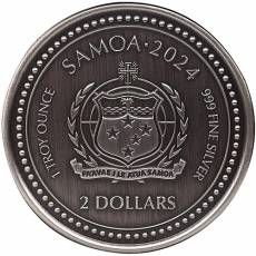 1 Unze Silbermünze Samoa Seepferd Antik Finish 2024