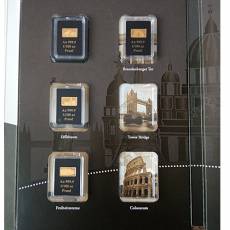 Gold 4 x 1/100 oz Wahrzeichen der Welt Brandenburger Tor, Colosseum, Schloss Neuschwanstein und Kölner Dom