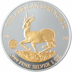 Silbermünze 1 oz African Springbock 75. Anniv. teilvergoldet 2022