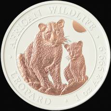 1 Unze Silbermünze Somalia African Wildlife Leopard White Cerafine Rosegold 2024