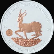 Silbermünze 1 oz African Springbock 15. Anniv. White Cerafine Rosegold 2024