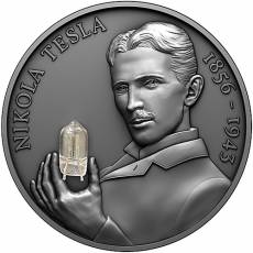 Silbermünze 2 oz NIKOLA TESLA Bulb Inlay 80 Jahrstag + PLASMA BALL 2023