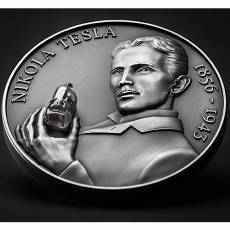 Silbermünze 2 oz NIKOLA TESLA Bulb Inlay 80 Jahrstag + PLASMA BALL 2023