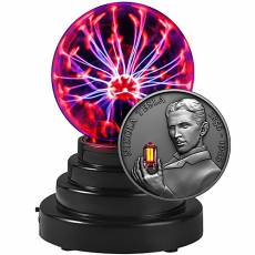 Silbermünze 2 oz NIKOLA TESLA Bulb Inlay 80 Jahrstag + PLASMA BALL 2023