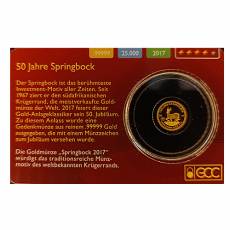 Goldmünze 1/2 gramm 50 Jahre Springbock in Coincard 2017