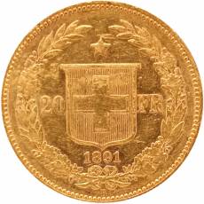 Goldmünze 20 Franken Helvetica Schweiz 1891