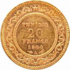 Goldmünze 20 Franken Tunesien 1904