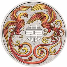 1 oz Silber Australien Perth Mint Chinese Myths and Legends - Double Phoenix Red and Gold Color Coincard 2025
