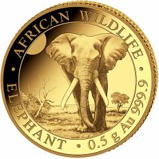 Goldmünze 0,5 gramm Somalia Elefant PP 2025