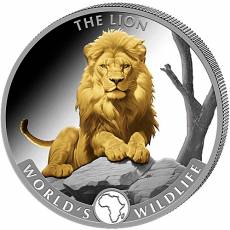 1 Unze Silbermünze World´s Wildlife Kongo Löwe gilded 2025