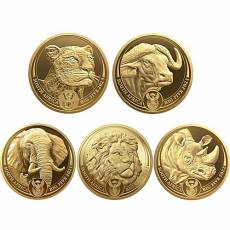 5 x 1/4 oz Goldmünze Komplette Serie Big Five II Elefant, Löwe, Leopard, Nashorn, Büffel