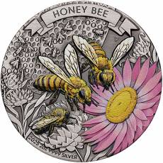 Silbermünze 2 oz Honigbiene Honey Bee color antique finish 2025