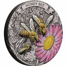 Silbermünze 2 oz Honigbiene Honey Bee color antique finish 2025