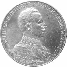 Silbermünze 3 Mark Preußen Wilhelm II in Uniform 1913
