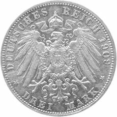 Silbermünze 3 Mark Baden Friedrich II 1909