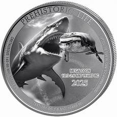1 Unze Silbermünze Prehistoric Life Megalodon 2025