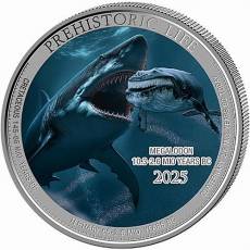 1 Unze Silbermünze Prehistoric Life Megalodon Farbe 2025