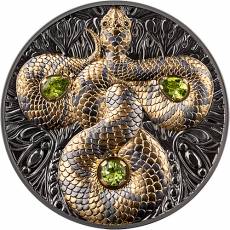 Silbermünze 5 oz Glücksschlange Einlagen aus schwarzen Diamanten und Peridot-Edelsteinen 2026