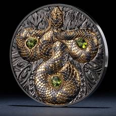 Silbermünze 5 oz Glücksschlange Einlagen aus schwarzen Diamanten und Peridot-Edelsteinen 2026