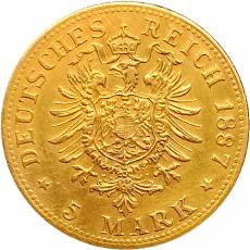 5 Reichsmark Gold Ludwig II König von Bayern 1887