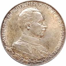 Silbermünze 2 Mark Preußen Wilhelm II in Kürassier-Uniform 1913 schöne alte Patina