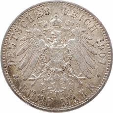 Silbermünze 5 Reichsmark Friedrich August III Sachsen 1907