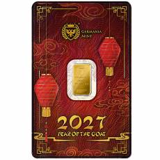 1 gramm Germania Mint - Goldbarren Chinese Year of the Goat 999,9/1000
