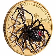 Goldmünze 2 oz + 7,8 gramm The Jewelled Redback Spider 3D mit Rubinen 0,17ct und schwarzen Diamanten 1ct 2026