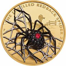 Goldmünze 2 oz + 7,8 gramm The Jewelled Redback Spider 3D mit Rubinen 0,17ct und schwarzen Diamanten 1ct 2026