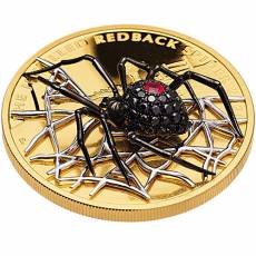 Goldmünze 2 oz + 7,8 gramm The Jewelled Redback Spider 3D mit Rubinen 0,17ct und schwarzen Diamanten 1ct 2026